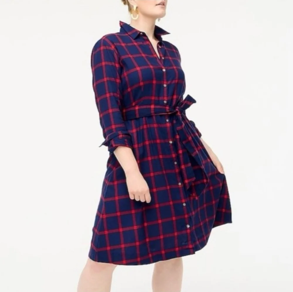 J. Crew Navy and Red Plaid Long Sleeve Dress - Picture 11 of 11